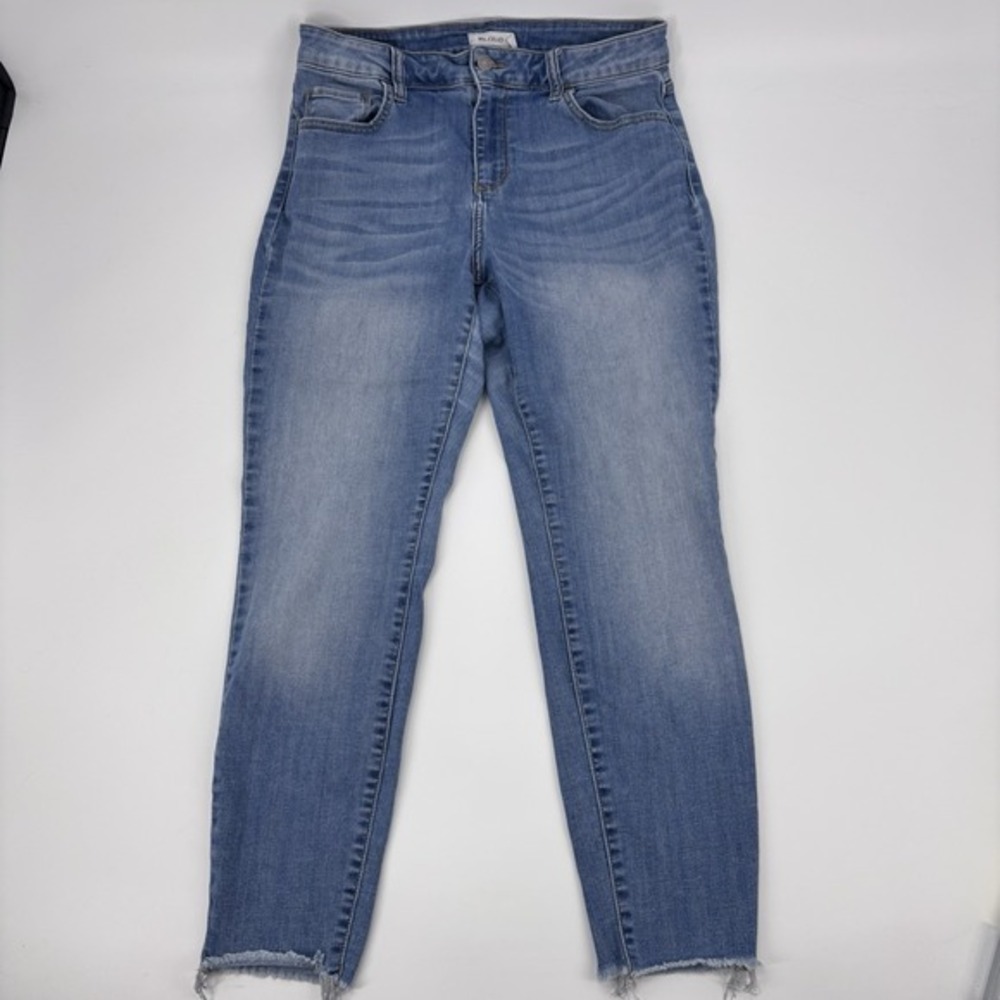 Ms Cello‎ Womens 14 Medium Wash High Rise Skinny Jeans Distressed Stretch Cuffed